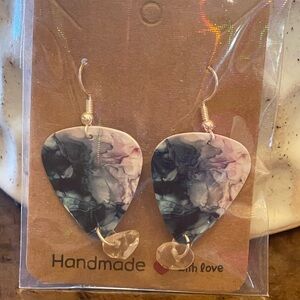 Blue and Pink Guitar Pick Earrings with Swirled Design